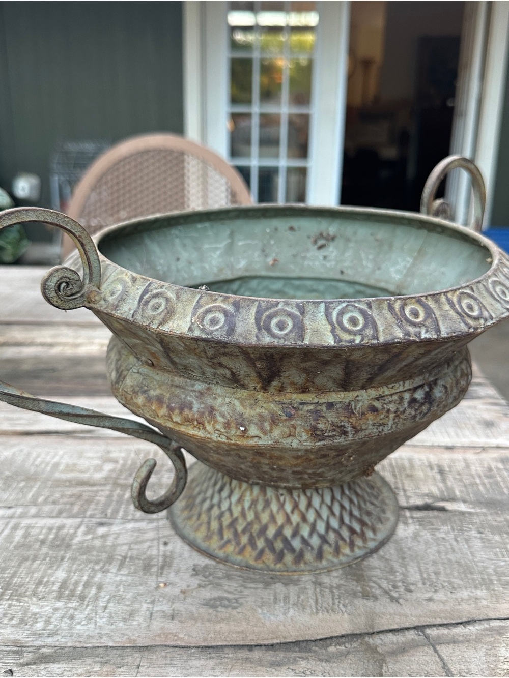 Vintage Green Metal Decorative Planter Bowl